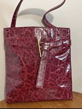 Anthropologie Glossy Marbled Shoulder Bag in Burgundy Red
